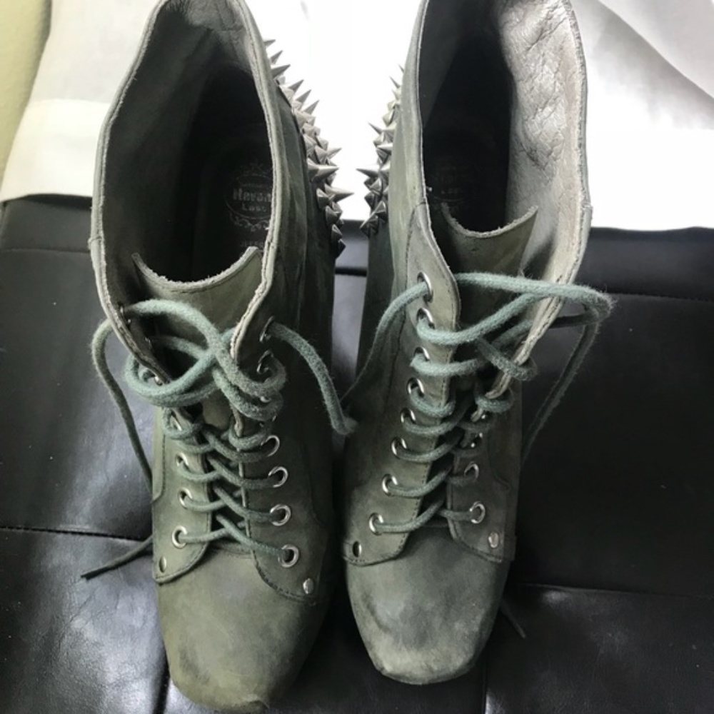 Jeffrey Campbell Olive Green Spike-Heel Lace-Up Booties - Picture 3 of 6